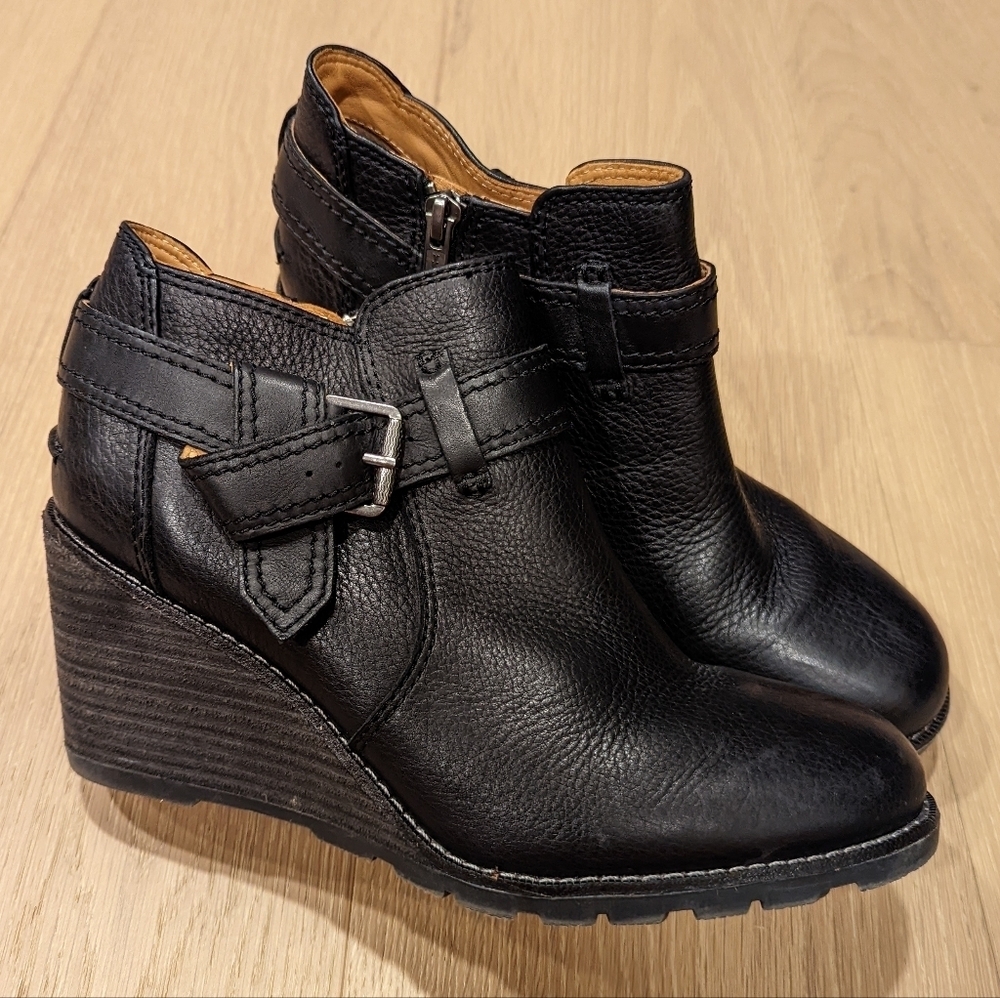 Black Leather Wedge Ankle Boots Sperry Gold Cup